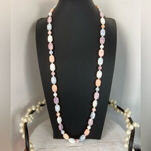 Vintage Czech Glass Picasso Bead Necklace 30” B23